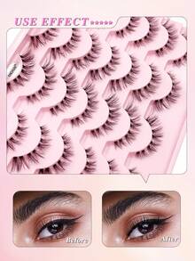 ENCHUW 14 Cặp Lông Mi Giả Dài Tự Nhiên, Mềm Mịn, Kiểu Mắt Cáo, Lông Mi Mắt Mèo, Có Dải Trong Suốt, Đuôi Có Cánh, Lông Mi Giả Dài, Mềm Mịn như Lông Chồn - màu đen - Xem 4