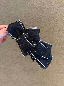 1pc Mesh Bow Polka Dot Banana Clip, Women's Fashionable Rhinestone Hair Clip Accessory - Multicolor - View 4