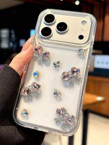 奢华闪亮水钻蝴蝶结环氧树脂亮片手机壳，兼容 17 Pro Max、17 Pro、17、16 Pro Max、16 Pro、16、16、15 Pro Max、15 Pro、14、13、12 Pro Max、11，透明防摔保护套 - 無色 - 查看 9