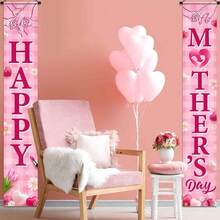 1 set di decorazioni per striscioni per il portico della Festa della Mamma, con fiori a forma di cuore rosa per la segnaletica del portico della Festa della Mamma, e striscioni da appendere per interni ed esterni per la Festa della Mamma, dedicati alla migliore mamma, perfetti per le decorazioni della festa di compleanno della Festa della Mamma - Visualizzare 1