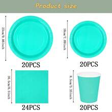 蓝绿色一次性餐具套装，7/9英寸派对餐盘，一次性纸盘、纸杯、餐巾纸，适用于节日、婚礼、订婚、生日、派对、庆典等场合。 - 多色 - 查看 14