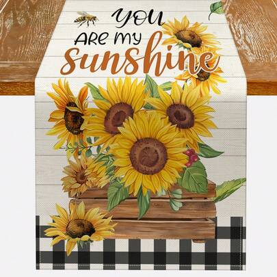 1pc Checkered Sunflower Tablecloth, Spring Sunshine Summer Sunflower Vase Dining Table Decoration For Home Living Room Kitchen Dining Room