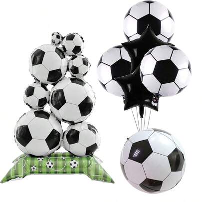 7pcs/Set Stand Football Pile Foil Balloons Set 4D Football Balloon Football Party Supplies Soccer Themed Birthday Party Decorations Soccer Fan Gear Decor