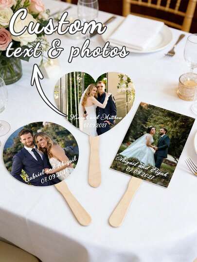 Customized Wedding Fan, Wedding Photo Fan, Customizable Text, Wooden Handle Fan, Customized Wedding Gift Fan, Double-Sided Fan