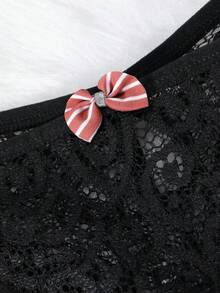 1 chiếc quần lót ren gợi cảm dành cho nữ, đồ lót nữ, quần lót kiểu briefs có nơ. - màu đen - Xem 6