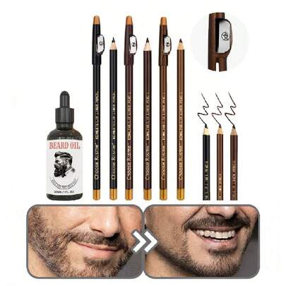 四件套胡须护理套装 | 1瓶胡须油 + 3支胡须造型笔，胡须油滋养修护，剃须后护理，持久留香 | 软化顺滑，造型笔三种色号（黑色/棕色/深棕色）| 适合所有肤色