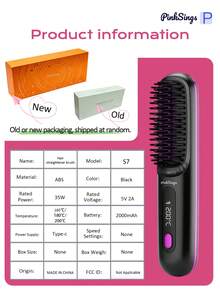 PinkSings 无绳直发梳，带液晶显示屏，温度可调，便携式迷你直发器，旅行必备，负离子热风梳，女士造型工具，防烫伤，陶瓷涂层 - 黑色 - 查看 12