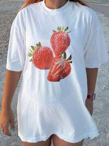Summer TopsWomen Y2k Oversized Graphic Tees Floral Print Short Sleeve Crewneck T Shirts Loose Fit Summer   Tops For Teen Girls Aesthetic Clothes 2000s Beach Shirts For Women StreetwearLoose And Comfortablesummer Clothes Summer Outfits For Women - 紅色 - 查看 4