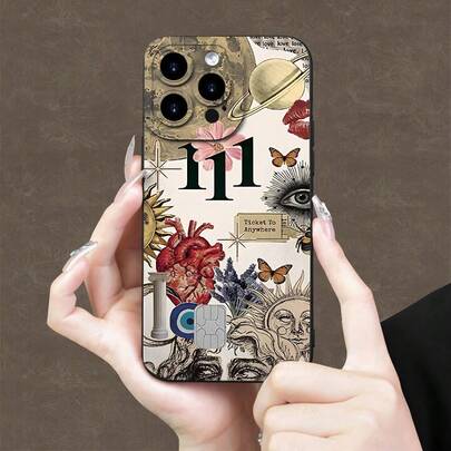 fundas>iphonePhone Case - Un diseño creativo y popular de dibujos animados que presenta un collage místico con un corazón anatómico, elementos celestiales y mariposas.Esta funda para teléfono con diseño de ojo de ángel es divertida, sencilla y elegante, lo que la hace adecuada tanto para hombres como para mujeres. Funda para iPhone 17, protector para celular iPhone 17 Pro Max.