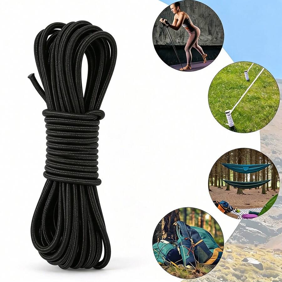 HSDOUBLE 3毫米 x 10米弹力绳，缝纫绳，圆形弹力绳，实心弹力绳，捆绑绳，适用于帐篷、背包、帽子等。 - Black - 查看 1