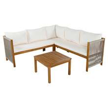 Garden Furniture Set, Corner Sofa + Coffee Table, Acacia Frame And Top, Rope Weave, Beige - Beige - View 12