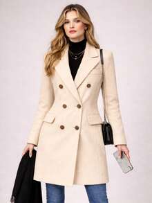 Women's Overcoat, Winter, Autumn, Elegant, Double Button, Office - Nude - 查看 2
