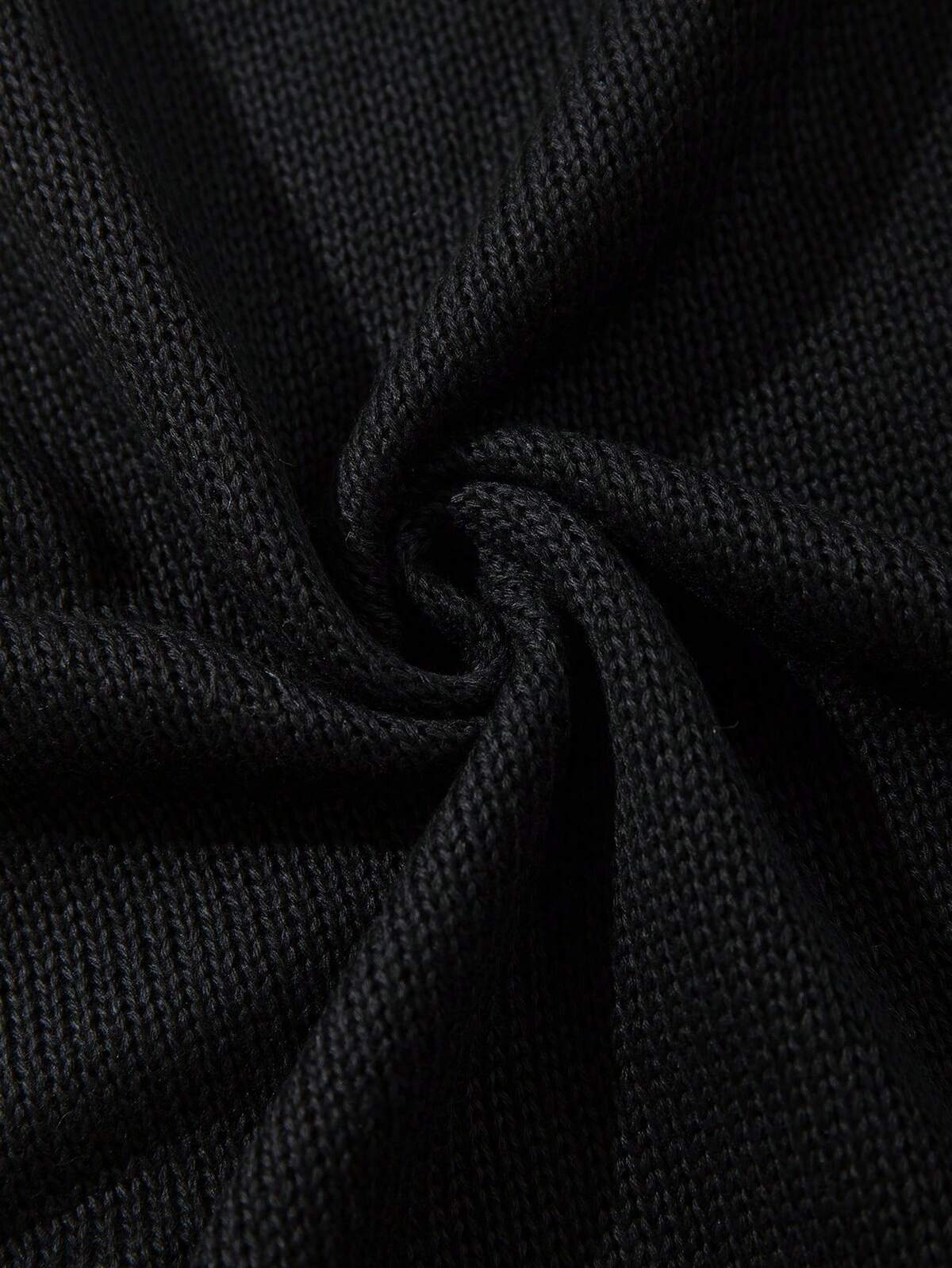 Pull tricoté à manches courtes pour homme et femme, style européen, américain, japonais et coréen, pour le printemps/été, pour le travail, les trajets, les vacances, décontracté et polyvalent, blocs de couleurs, rayé, minimaliste, ample, col V et col polo, en tricot, pull noir 10