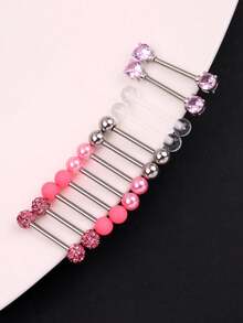12pcs Fashionable Stainless Steel Ball Nipple Rings & Tongue Rings, Suitable For Daily Wear - 12-piece Set - View 4