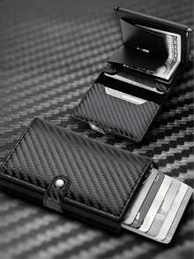 Carbon Fiber Automatic Pop-Up Men's Wallet Card Holder, Multi-Functional Multi-Slot Ultra-Thin Wallet, RFID Anti-Theft Business Portable Holiday Gift Card Holder. - Black - View 11