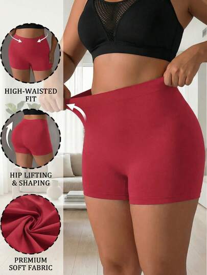 Women's High Waist Seamless Briefs, Butt Lifting Shaping Soft Stretchy Lounge/Yoga Shorts, Plus Size Friendly, Smooth Fabric, Abrasion Resistant Underwear Shorts, Comfortable Sleepwear, Solid Color Basic Style, 2026