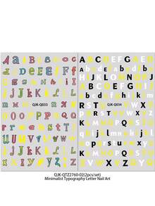 2pcs Minimalist Letter Nail Art Stickers - Retro Graffiti Colorful English Print Nail Decals - For Spring/Summer, Music Festivals, Street Parties, Dates DIY Personalized Letter Nail Decorations - Multicolor - View 7