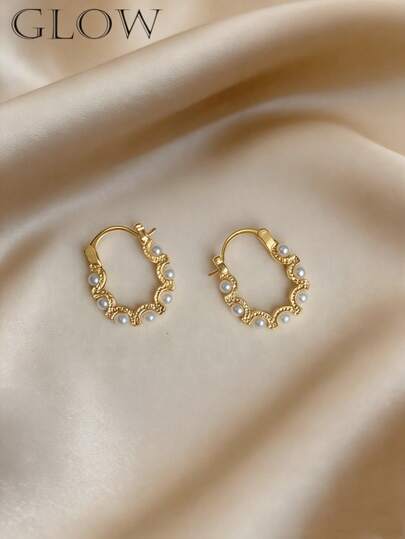 1 Pair Elegant Geometric Faux Pearl Earrings, Versatile Fashion Earrings Suitable For Teenage Girls, Daily Wear And Festivals