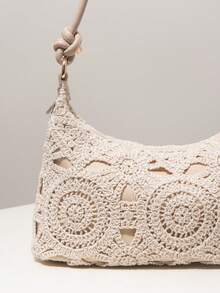 Bolso de Hombro con Estampado Floral para Mujer, Estilo Bohemio, Bolso de Playa de Verano, Esencial para Viajes y Vacaciones, Bolso de Paja - Albaricoque 2 - Ver 5