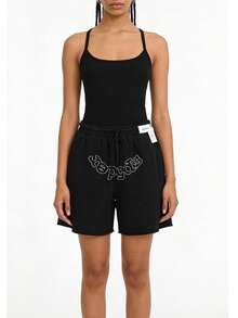 Sp5der Stretch Woven Athletic Shorts For Men/Women, Summer Lightweight Casual Shorts With Pockets, Classic Letter Print - màu đen - Xem 4