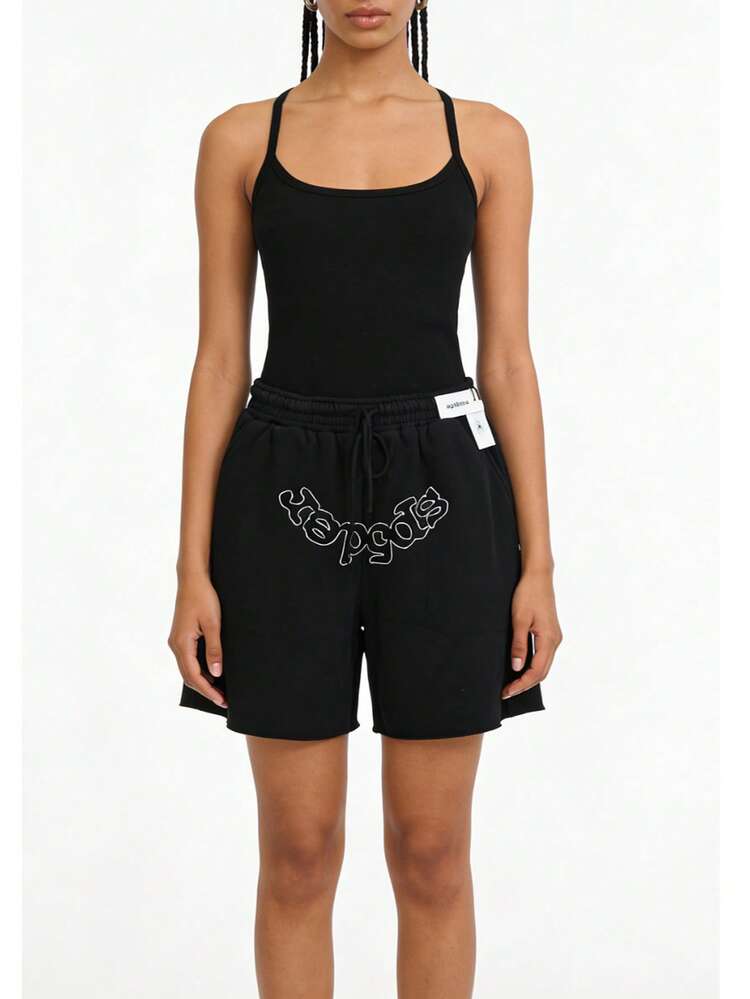 Sp5der Stretch Woven Athletic Shorts For Men/Women, Summer Lightweight Casual Shorts With Pockets, Classic Letter Print - 黑色 - 查看 4