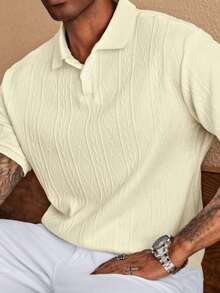 Men's Short-Sleeved Polo Shirt With Collar, Solid Color And Basic Texture, For Husbands, For Going Out, Old Money Style - Apricot - View 5