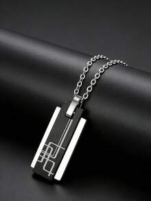 1 chiếc dây chuyền mặt dây hình thanh dọc hình học mạ bạc dành cho nam, dây chuyền thép không gỉ tối giản, thích hợp đeo hàng ngày. - Bạc - Xem 2