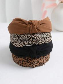 1 chiếc băng đô xoắn bằng polyester kiểu retro, họa tiết da báo và màu trơn, phù hợp cho mọi mùa, phụ kiện tóc khi đi du lịch. - Nhiều màu - Xem 6