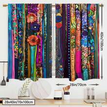 Boho Floral Striped Curtains - Semi-Sheer Window Drapes With Rod Pocket, Peach Skin Curtains, Single-Sided Printed, Vibrant Multicolor Floral Patterns - Machine Washable Polyester For Living Room, Bedroom, Kitchen, Enhance The Sense Of Happiness At Home, Spring Home Decor And Gifts (Rod Not Included) - Style 1 (2 Panels) - View 7