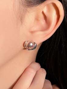 1 Pair Original French Geometric Colorful Pearl Earrings, 925 Silver Plated In White Gold, Luxury Retro Earrings Suitable For Women's Engagement, Daily Wear And Vacation - Iridescent Pearl Earrings - View 2