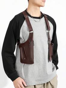 Functional PU Leather Tactical Chest Bag, Men's Multi-Pocket Utility Vest-Style Messenger Bag, Street Hip Hop Motorcycle Riding Phone Pouch, Tool Bag, Unisex Casual Concealed Carry Pouch - 3500 - View 7