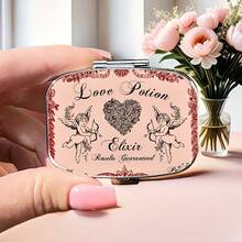 Hộp đựng thuốc hình vuông Love Potion, hộp đựng thuốc nhỏ gọn, 2 ngăn, hộp thuốc gia đình di động, thích hợp bỏ túi, mang theo khi đi du lịch, quà tặng độc đáo. - Hồng - Xem 2