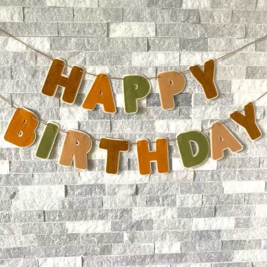 毛毡生日快乐横幅 – 柔软的毛毡花环彩旗,适用于生日派对装饰、墙面悬挂和拍照亭用品 - 生日橫幅 - 查看 1