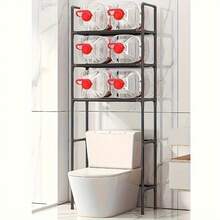 1-Piece 3-Tier Toilet Storage Cabinet - Space-Saving, No Drilling Required, Easy To Assemble, Suitable For Bathroom Items, With A Rust-Resistant Metal Frame And Plastic Shelves, Perfect For Storing Toiletries, Towels, And Decorations, Modern Bathroom Organizer|   Durable Structure, Shower Basket - 黑色 - 查看 6