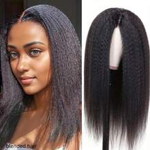 Tóc giả không keo Bye Bye Knots 13x4 đã cắt sẵn, kiểu Yaki sóng nhẹ, mái xoăn bồng bềnh, dễ đội, làm từ tóc thật, đã được tỉa sẵn, các nút thắt đã được tẩy trắng, đường chân tóc tự nhiên, sẵn sàng để đội, không cần keo, mật độ 180%, dài 8-36 inch, màu đen tự nhiên. - Tự nhiên & Đen - Xem 1