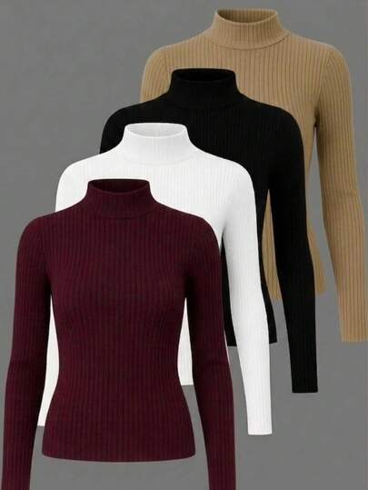 Kit 4 Blusinha Cacharrel Feminina Canelada Gola Alta Moda Elegante
