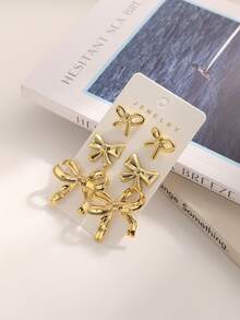 Set de 6/12 piezas de aretes de moda, adecuados para uso diario y vacaciones, hechos de resina ABS con tecnología UV anti-desteñido - Dorado - Ver 6