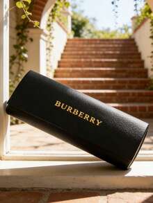 Burberry 1pc Burgundy Leather Eyeglasses Case, Luxury Hard Shell Fashion Glasses Box, Protective Eyewear Storage, Designer Accessory For Women, Perfect Gift For Her - Black - View 8