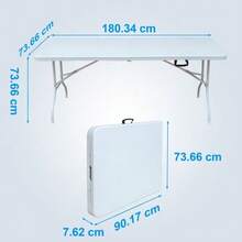 180.34cm Folding Leisure Table, Suitable For Outdoor/Home/Office Use, Rust-Resistant And Easy To Clean (White) - White - View 2