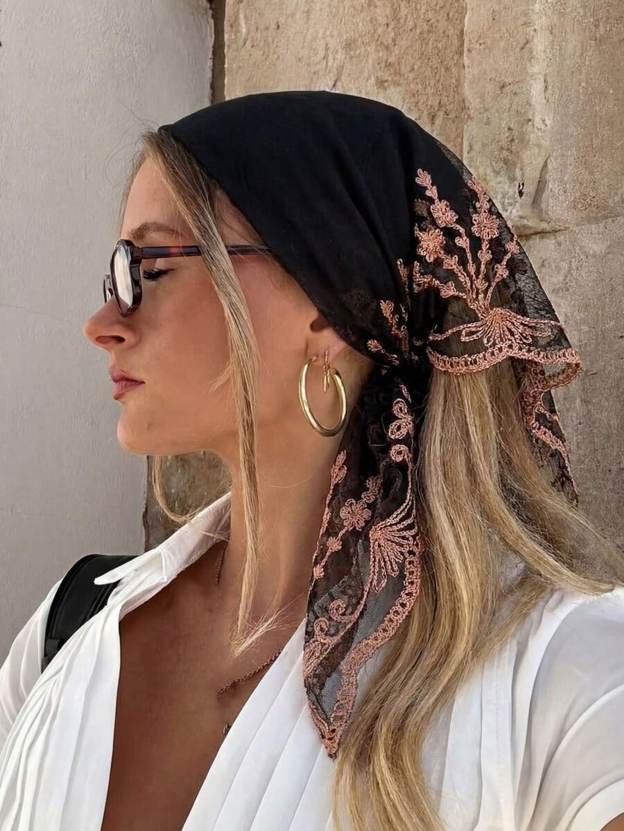 1 chiếc khăn bandana thời trang nữ cao cấp, nhẹ, thêu hoa, chất liệu organza, thích hợp cho đám cưới, tiệc tùng, họp mặt, mọi mùa, đi biển, kỳ nghỉ.
