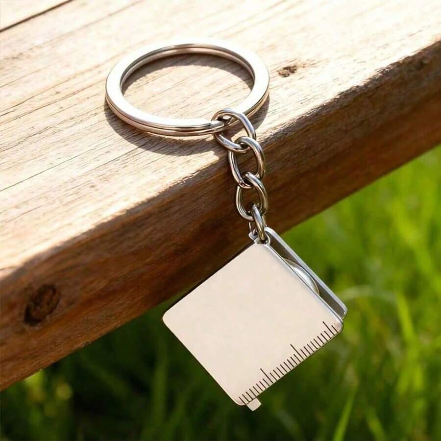 1pc Stainless Steel Retractable Ruler Keychain Measuring Tool, For Men - Multicolor - View 1