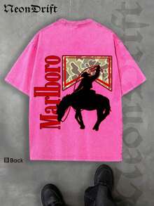 2026 Summer New Unisex T-Shirt,  ,,, Valentine's Day,Independence Day And Easter- Logo Print Crewneck T Shirt With Vintage Cowboy Silhouette Design For MenCasual Wear Unisex Style Camiseta Para Hombre Graphic Tees Jesus Shirts - Hot Pink - 查看 4
