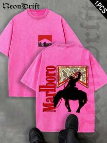 2026 Summer New Unisex T-Shirt,  ,,, Valentine's Day,Independence Day And Easter- Logo Print Crewneck T Shirt With Vintage Cowboy Silhouette Design For MenCasual Wear Unisex Style Camiseta Para Hombre Graphic Tees Jesus Shirts - Hot Pink - 查看 6