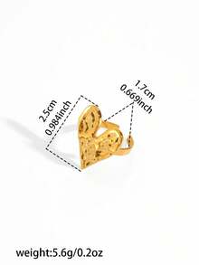 1枚简约心形圆盘戒指，纹理独特，适合日常佩戴和送礼，不锈钢材质，镀18K金。 - 金色 - 查看 4