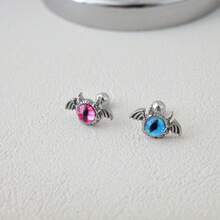 钛钢蓝粉恶魔耳软骨穿孔饰品，独特朋克恶魔设计耳钉 - 藍粉惡魔耳環 - 查看 2