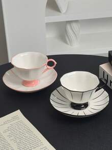 Cabin Kangaroo Bộ tách và đĩa sứ kẻ sọc thiết kế độc đáo, hình dáng tách không đối xứng, chất lượng cao, thích hợp dùng cho bữa sáng, văn phòng, uống nước thanh lịch, bộ tách và đĩa kiểu Pháp cổ điển có viền, thích hợp dùng cho trà chiều tại nhà, quà sinh nhật cho bạn gái. - Nhiều màu - Xem 7