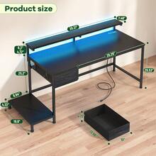 EnHomee 39.3"W Office Gaming Desk With Adjustable Monitor Stand, LED Lights & Power Outlet For Small Space - 黑色 - 查看 3