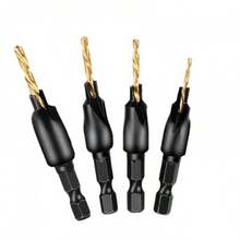 木工沉头钻头套装，高速钢钛涂层开孔器，一体式沉头倒角六角柄钻头 - 4PC鍍鈦+扳手(opp袋裝)[63g] - 查看 7