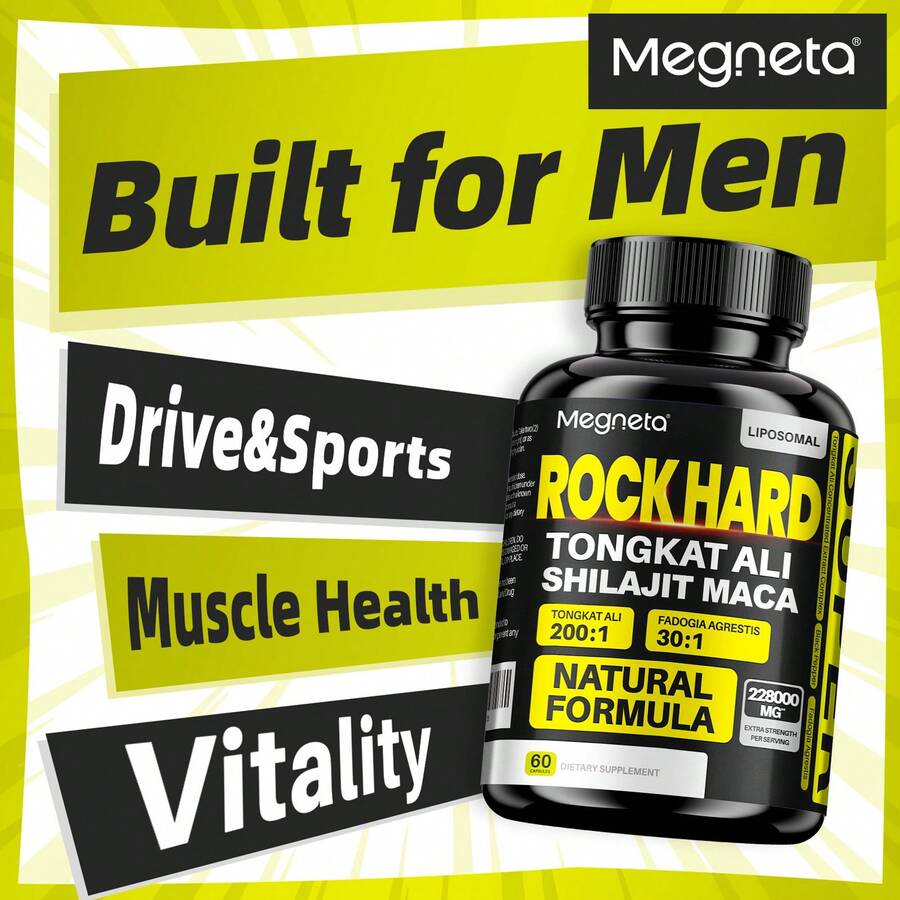 MEGNETA ROCK HARD Capsules |Maca Root Tongkat Ali For Men & Women - Adaptogenic Supplement -60 Capsules - One Bottle - Trial Stage - View 1