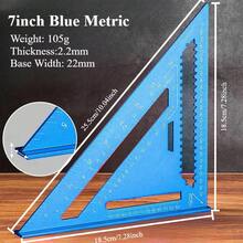 Regla triangularétrica de aleación de aluminio de alta precisión para carpintería de ''/12'' con transportador de ángulo recto y indicador de marcado portátil RB0O - 7 pulgadas azul métrica - Ver 14